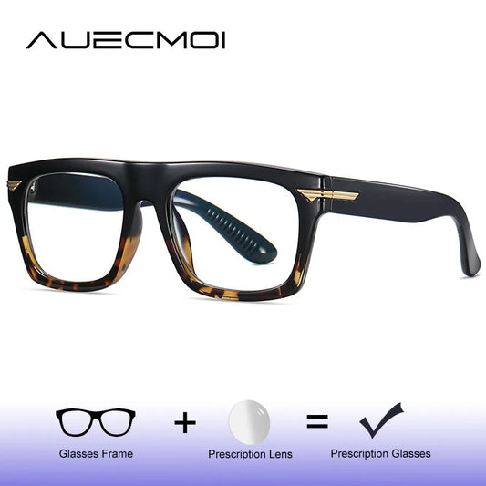 AUECMOI Vintage Men Square Glasses TR90 Frame Myopia Customizable Prescription Anti Blue Ray Optical Photochromic Eyeglasses