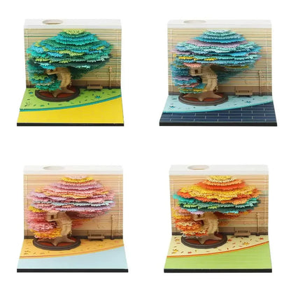 3D Treehouse Calendar Art Paper Sculpture Memo Pad Desktop Crafts Souvenirs Paper Carvings Sticky Notes Gifts Office Ornament