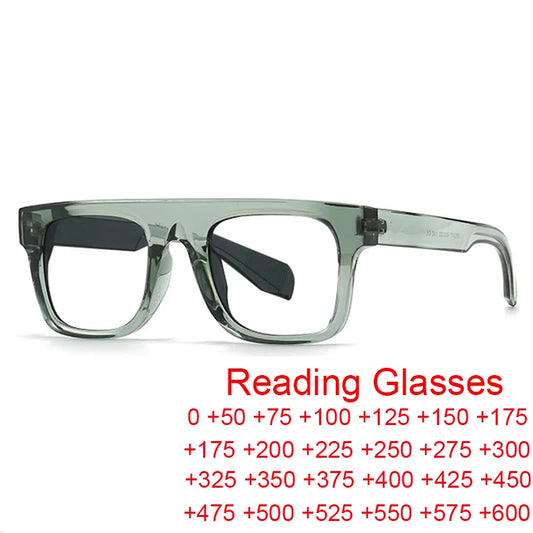 Luxury Square Frame Retro Reading Glasses Men Women Anti Blue Light Rice Nail Glasses Elegant Green Flat Top Computer Eyewear +2