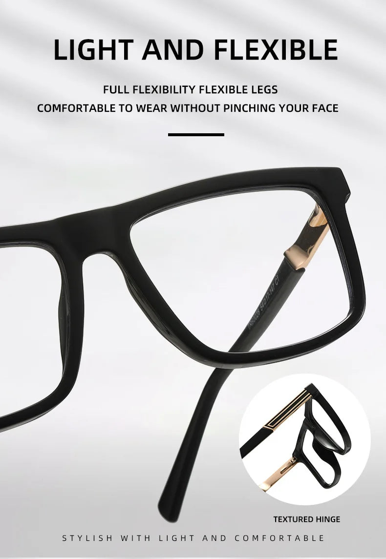 Men Vintage Anti Blue Light Reading Glasses Classic Brand Double Bridge Square Eyeglasses Business Office Presbyopia Glasses +