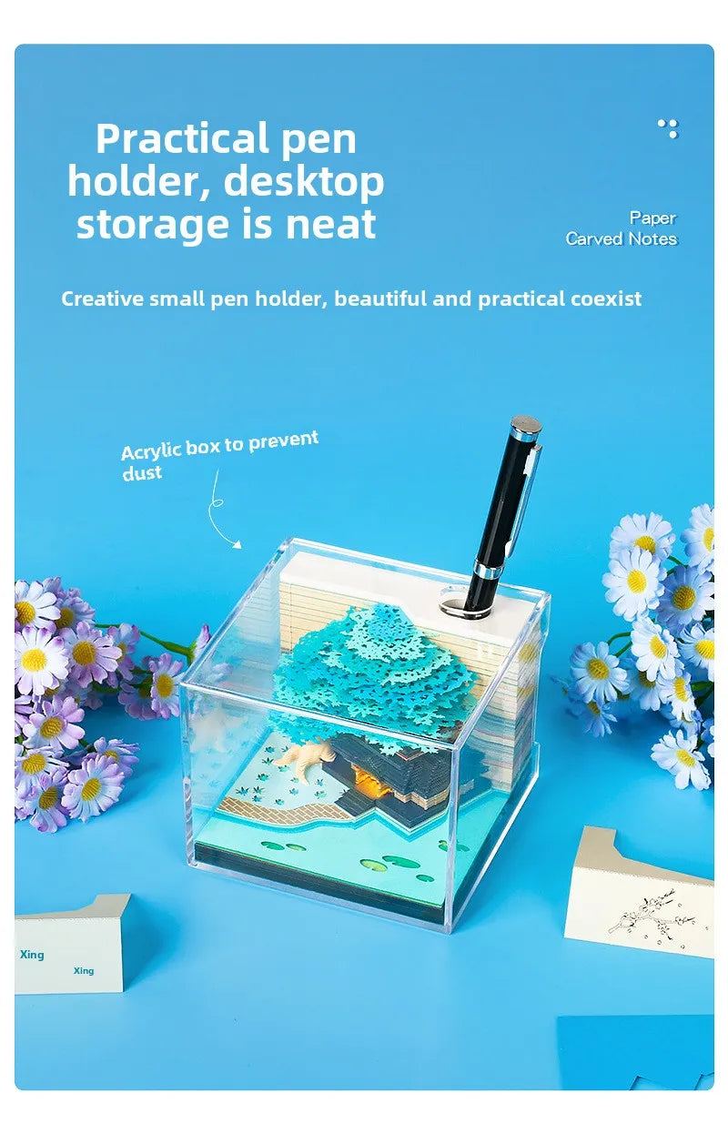 Treehouse 3D Desktop Calendar Sticky Notes Creative Crafts Souvenirs Paper Carvings Memo Pad New Year Gifts Office Ornament