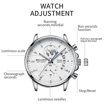 BELUSHI New Fashion Sport Quartz Watches Men Luxury Business Watch Waterproof Wristwatches Male Clock Relogio Masculino