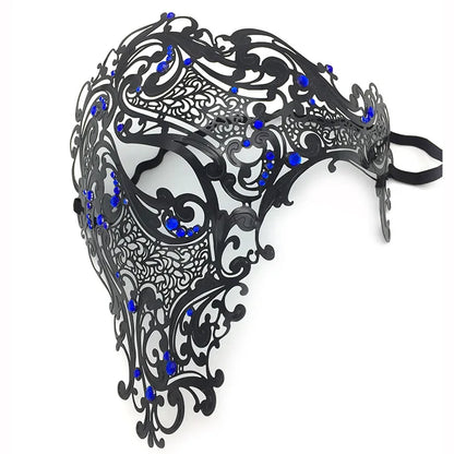 Venetian Iron Mask with Rhinestones, Sexy Metal Half Face Mask for Masquerade Ball, Gothic Halloween Party Eye Cover