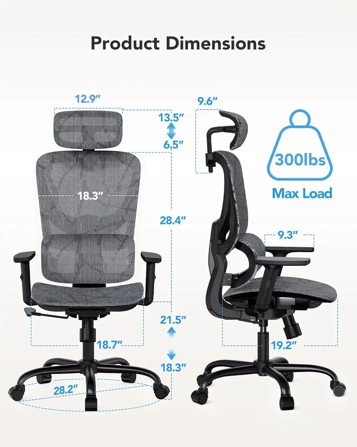 Ergonomic Mesh Office Chair with 5-Level Lumbar Support, Computer Gaming Chair with Adjustable Headrest & Armrests,, Customized