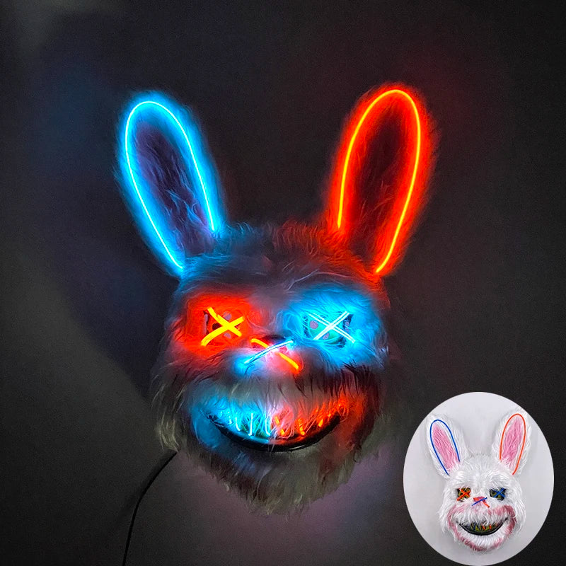 Halloween Light Up Horror Mask Glowing Bloody Bear Killer Mask Flashing Neon Scary Bear Mask for cosplay mask purim props