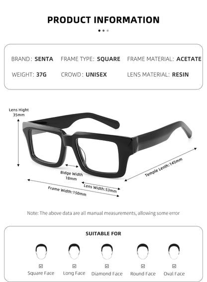 Thicken Acetate Glasses Frame Men Women Vintage Square Myopia Prescription Eyeglasses Frame Reading Glasses Luxury Brand Eyewear