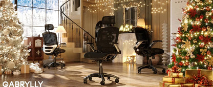 Ergonomic Office Chair, High Back Home Desk Chair with Headrest, Flip-Up Arms, 90-120° Tilt Lock and Wide Cushion
