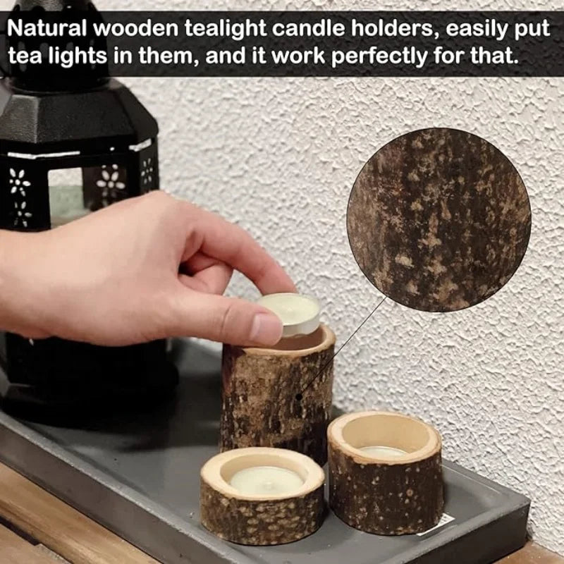 3 PCS Wood Tea Light Candle Holders Tealight Candlestick Home Table Candle Centerpiece for Wedding Christmas Party Decor