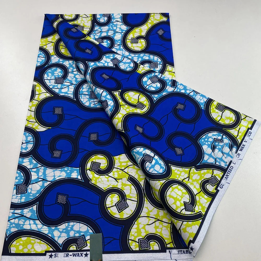 New Super Tissu Ankara Good Real Prints African Wax Fabric Soft Pagne Cotton Material Kente 6YARDS Stuff Blue Batik For Sew