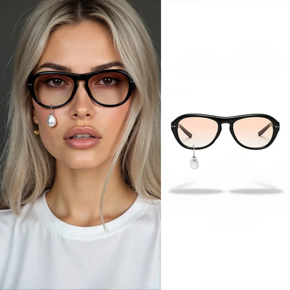 Pearl Diamond  DIY Tear Sunglasses for Women Small Frame Cat Eye Fashion Forward Mermaid Tear Aviator Eyewear