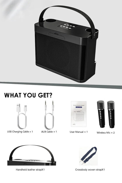 #20W Powerful Wireless Portable Dual Microphones Bluetooth Speaker Hifi Stereo Family Party Karaoke Subwoofer Boombox gifts 2026
