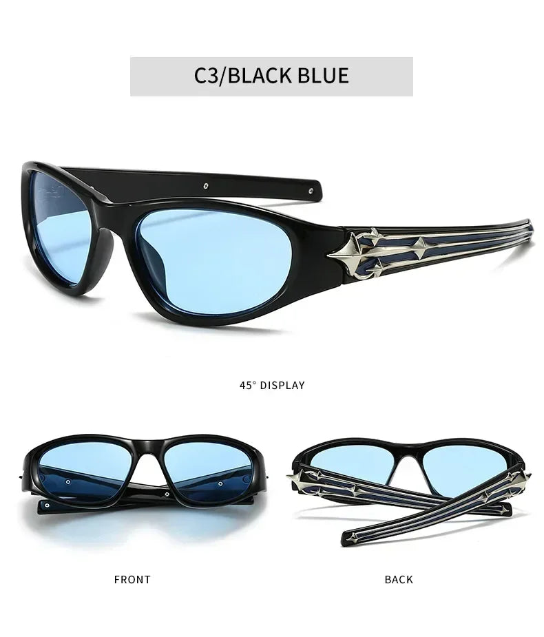 Y2K Fashion Cat Eye Sunglasses Women Men Luxury Brand Design Sun Glasses Popular Punk Hip Hop Rivet Star Eyeglasses Shades UV400