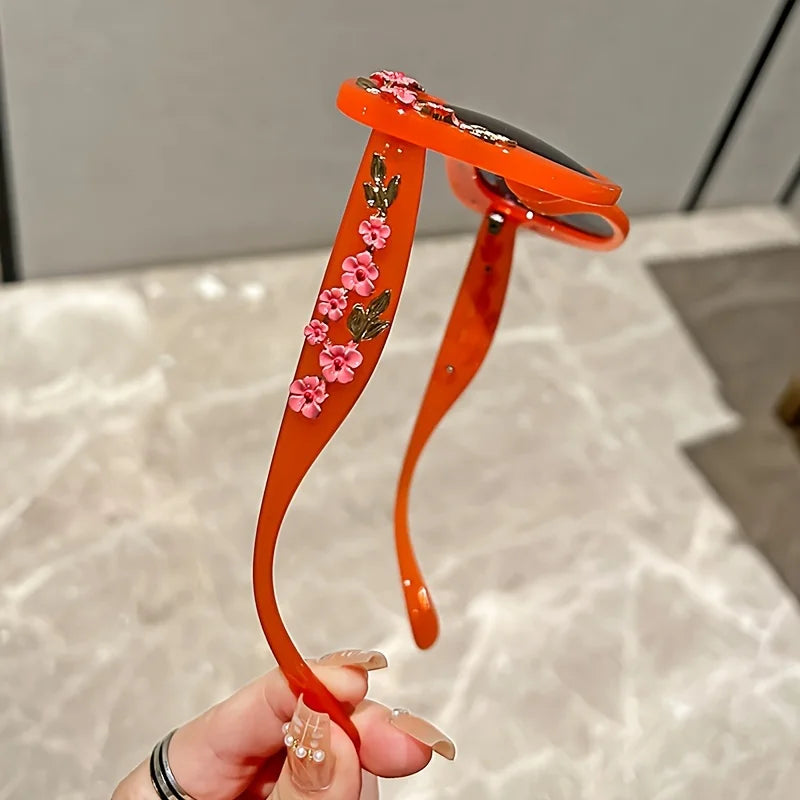 1pc Elegant Cat Eye Glasses for Women, Floral Camellia Design, Anti-Reflective PC Lens, Plastic Frame, Fashionable Beach Eyewear