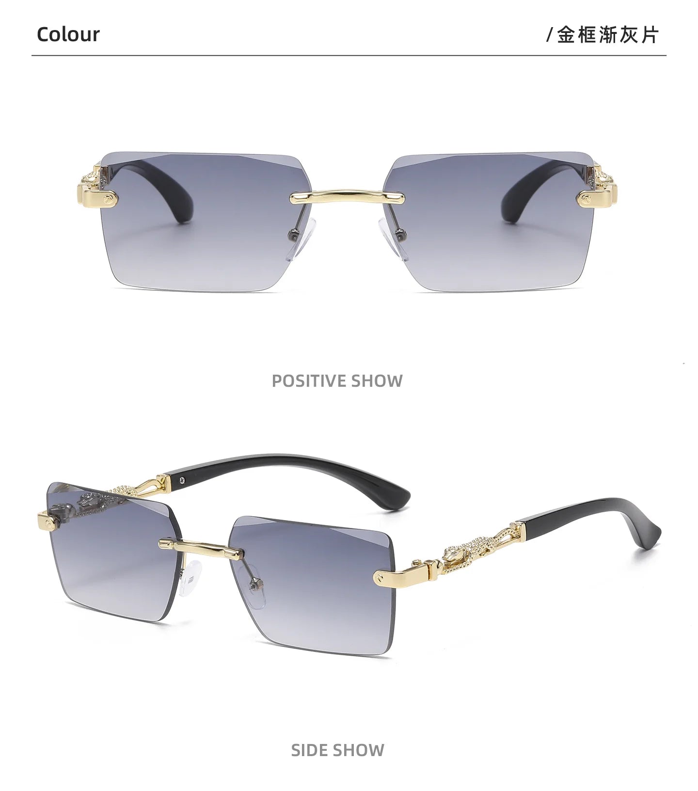 Retro Rimless Square Sunglasses For Men Cut Edge UV400 Leopard Decorative Shades Gradient Lens Sun Glasses for Women