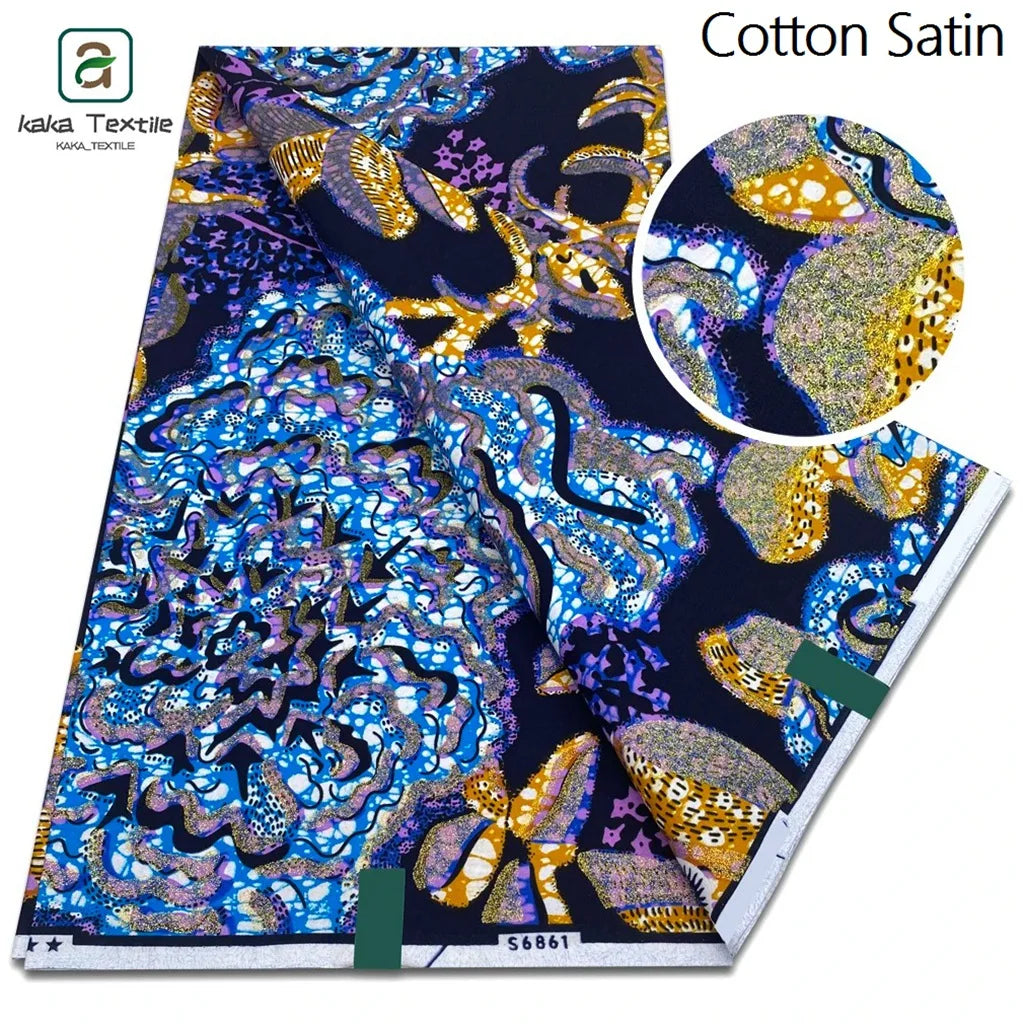 Newest Super Grand African Wax Glitter Glam Fabric Sprinkle Cotton Ankara Batik Material Pagne Wax Gold Print For Sew Uniform
