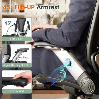 Ergonomic Office Chair, High Back Home Desk Chair with Headrest, Flip-Up Arms, 90-120° Tilt Lock and Wide Cushion