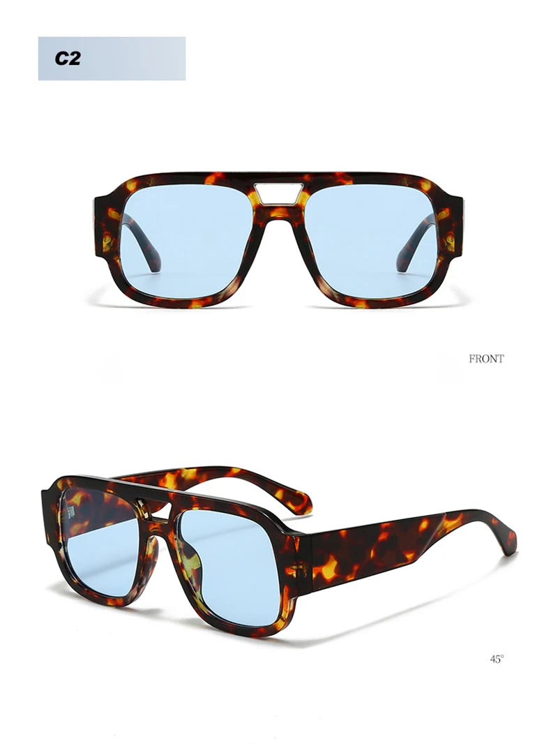 SHAUNA Fashion Double Bridges Square Women Sunglasses Retro Candy Color Leopard Men Sun Glasses Shades UV400