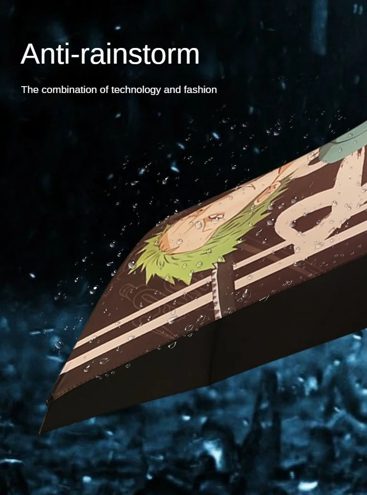Demon Slayer Kokushibo Katana Umbrella 3-folding Kimetsu No Yaiba Tanjirou Anime Sword Umbrella Portable Windproof Rain Gear