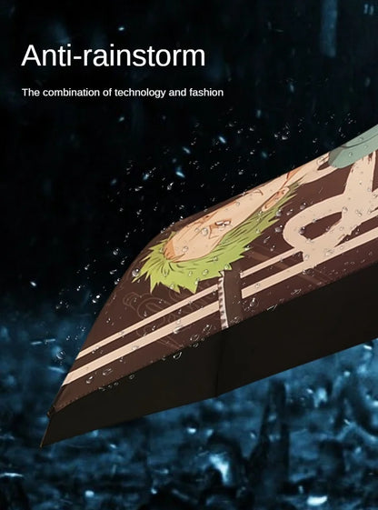 Demon Slayer Kokushibo Katana Umbrella 3-folding Kimetsu No Yaiba Tanjirou Anime Sword Umbrella Portable Windproof Rain Gear
