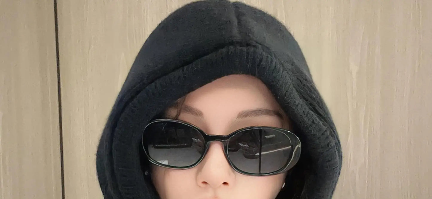 Knitted Hooded Caps Winter Balaclava Hats Women Korean Style Outdoor Warmer Drawstring Hats One-piece Neck Collar Beanies Cap