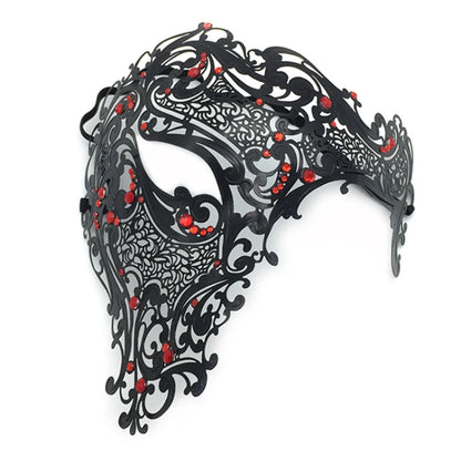 Venetian Iron Mask with Rhinestones, Sexy Metal Half Face Mask for Masquerade Ball, Gothic Halloween Party Eye Cover