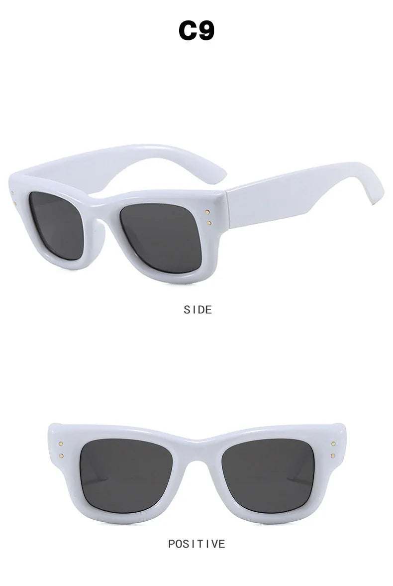 JNPCXI New Square Rivets Women Gradient Sunglasses Shades UV400 Fashion Black Tea Men Trending Sun Glasses
