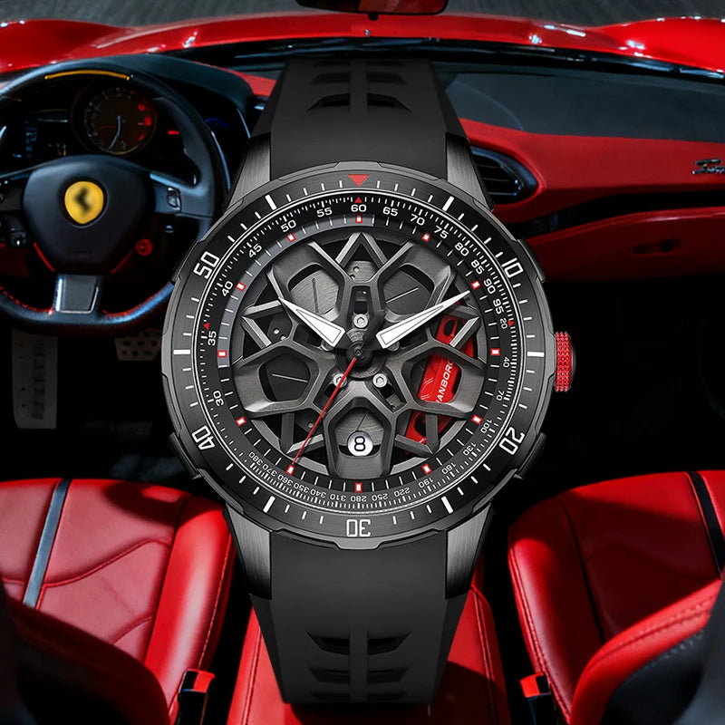 HANBORO supercar series men's fully automatic mechanical watch with wheels running and dial personalized watch