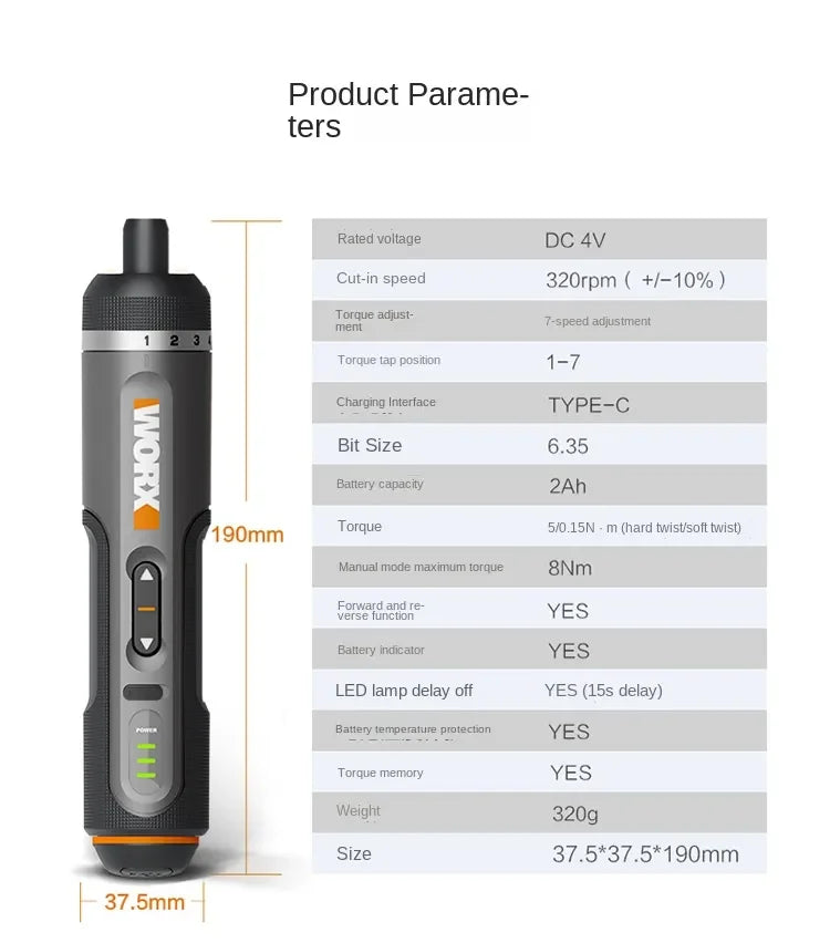 WORX WX242 4V Electrical Screwdriver Set Smart Cordless Electric Screwdrivers USB Rechargeable 30 Bit Mini Drill Power Tool work