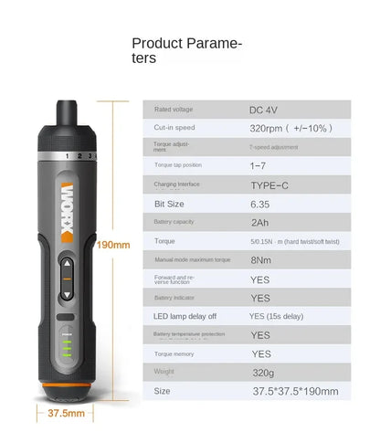 WORX WX242 4V Electrical Screwdriver Set Smart Cordless Electric Screwdrivers USB Rechargeable 30 Bit Mini Drill Power Tool work