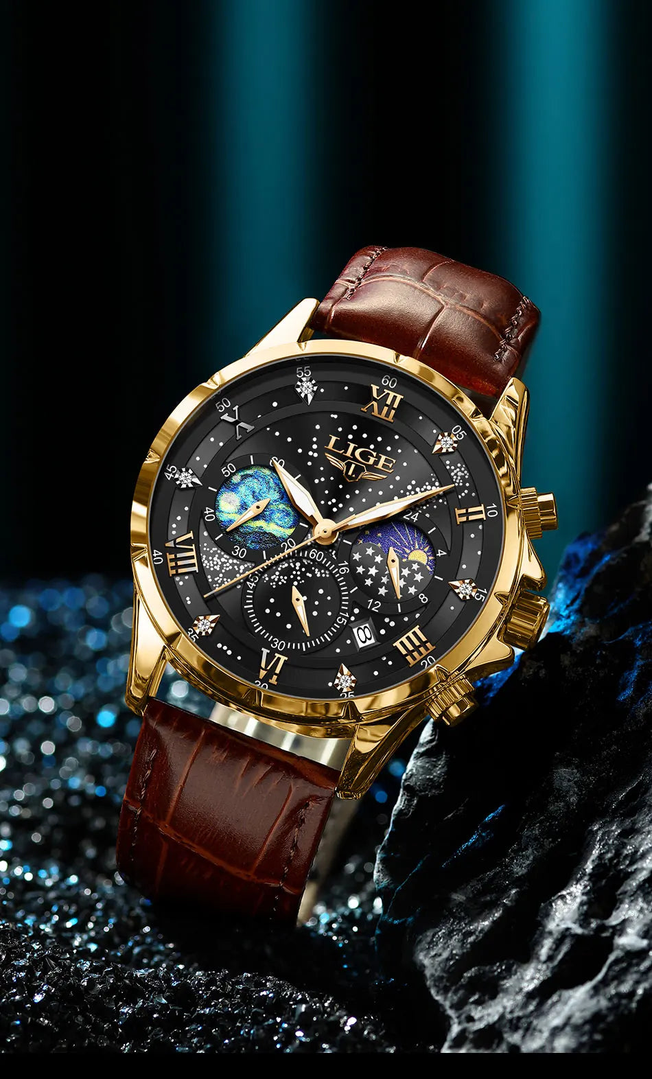 LIGE 2024 Top Luxury Brand Men Genuine Leather Sports Watches Men's Army Military Watch Male Date Quartz Clock Relogio Masculino