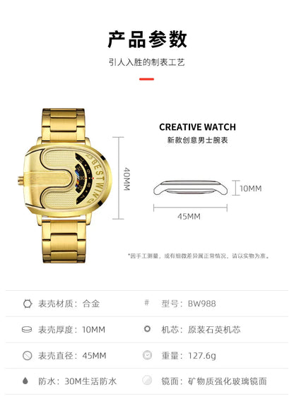 Gold Top Brand Luxury Men Watches Unique Design Stainless Steel Band Golden Dropship relogio masculino High Quality Male