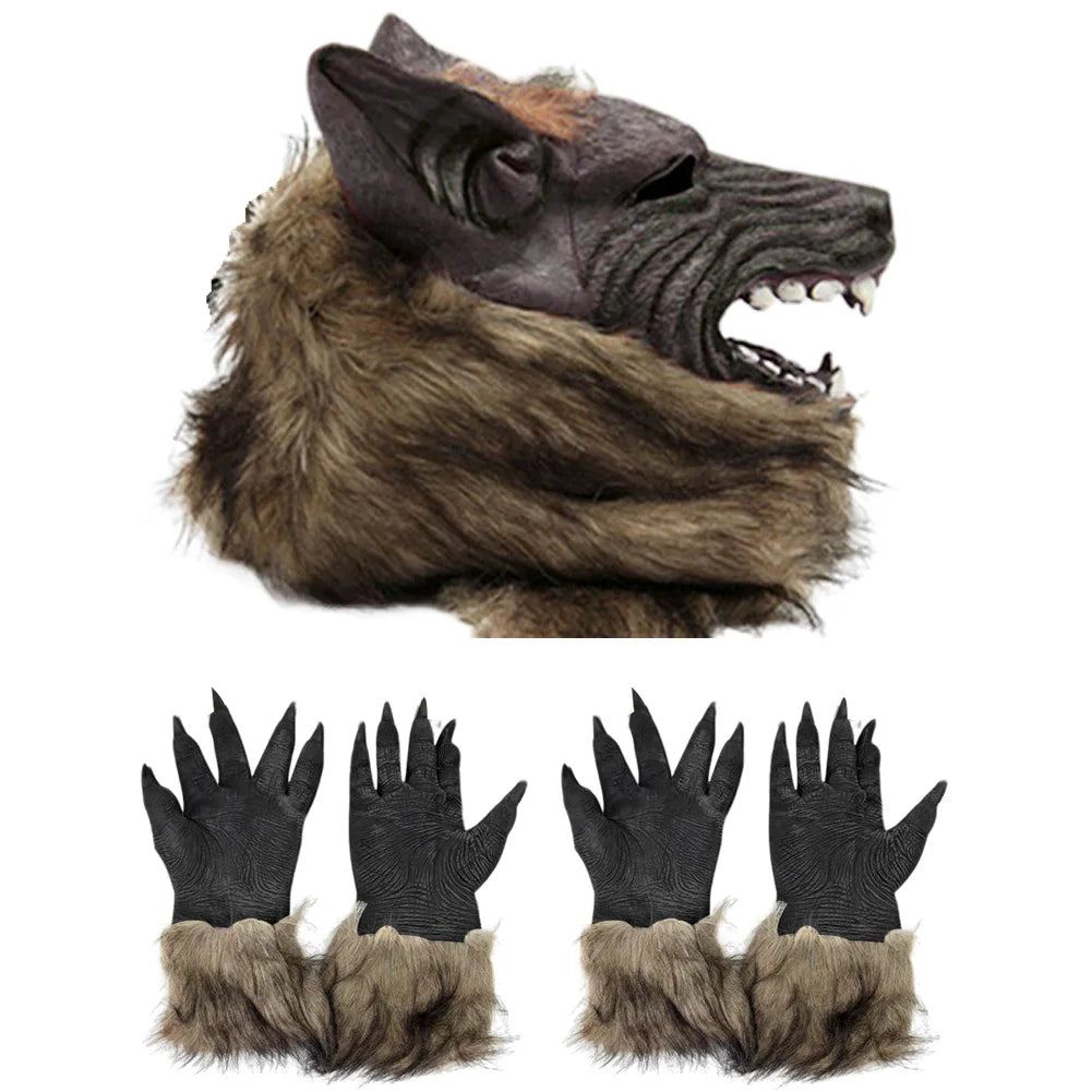 Halloween Theme Wolf Gloves and Mask Halloween Wolf Cosplay Costume Props for Holiday Birthday Gift