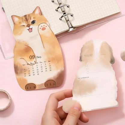 Wooden Base 2026 3D Cat Dog Series Desk Calendar,Multifunctional Desktop Planner Calendar Yearly Agenda Organizer for Home Offic