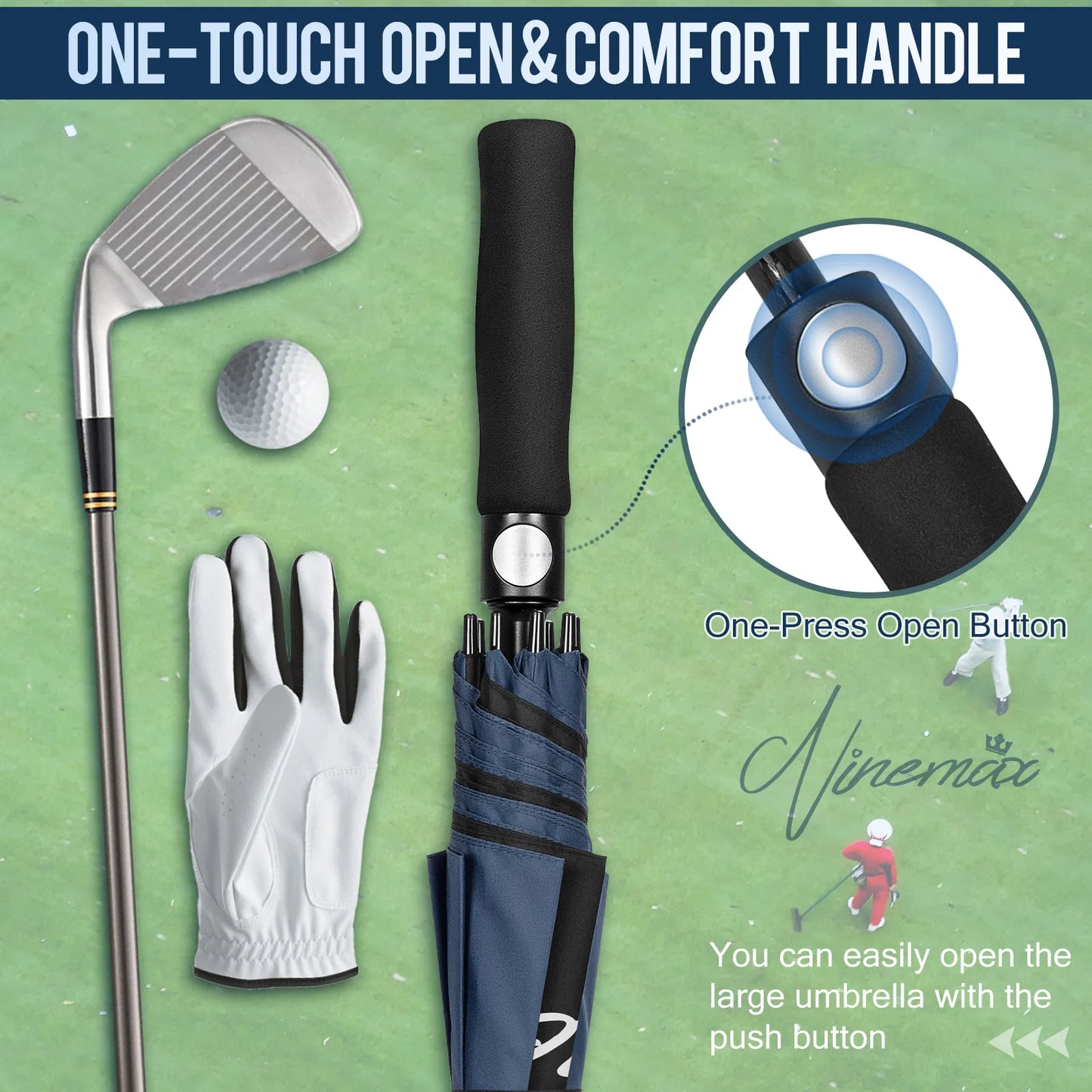 Automatic Open Extra Large Golf Umbrella 157 cm Double Canopy Sun Protection Ultra Rain & Wind Resistant Stick Umbrellas