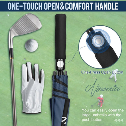 Automatic Open Extra Large Golf Umbrella 157 cm Double Canopy Sun Protection Ultra Rain & Wind Resistant Stick Umbrellas