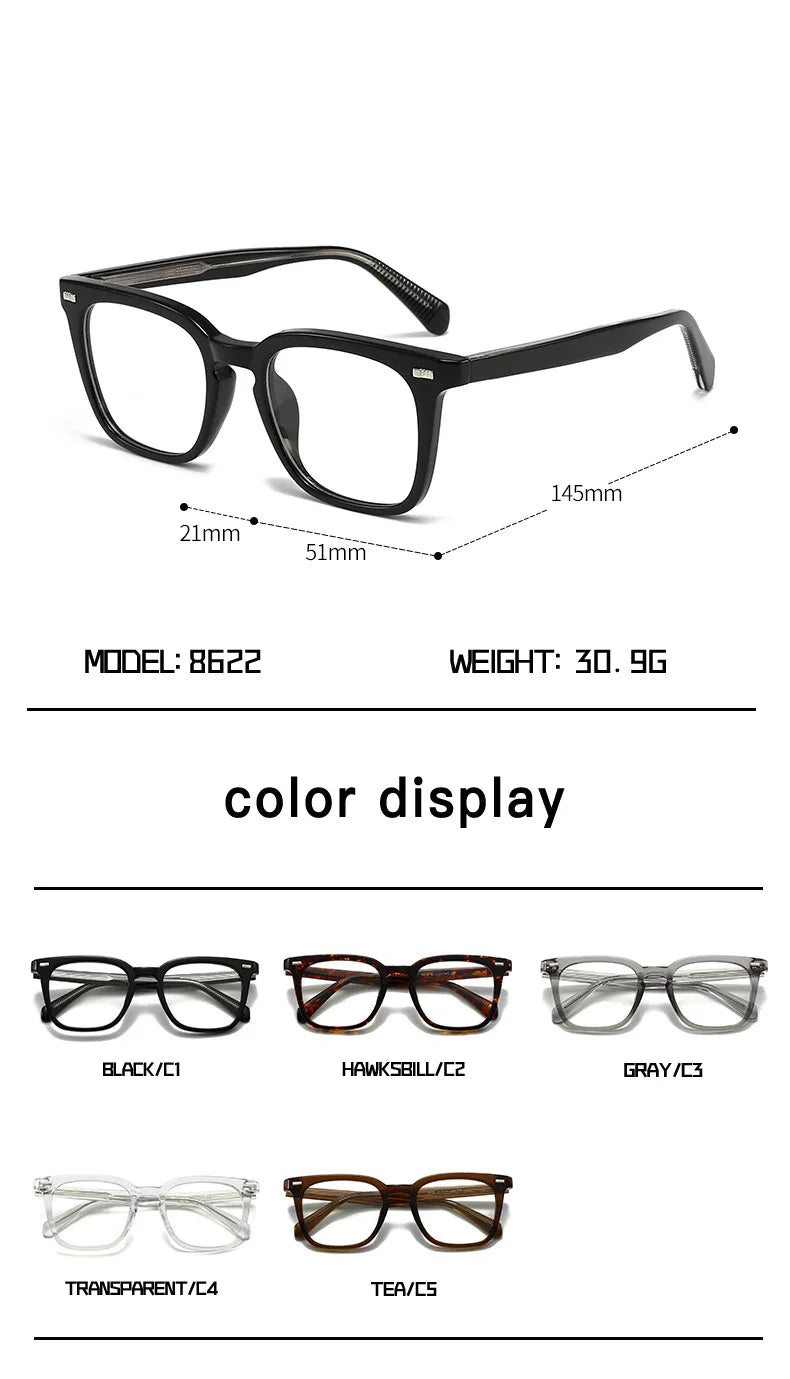 Transparent Square Men's Reading Glasses TR90 Large Frame Block Harmful Blue Light Myopia Prescription Glasses For Women