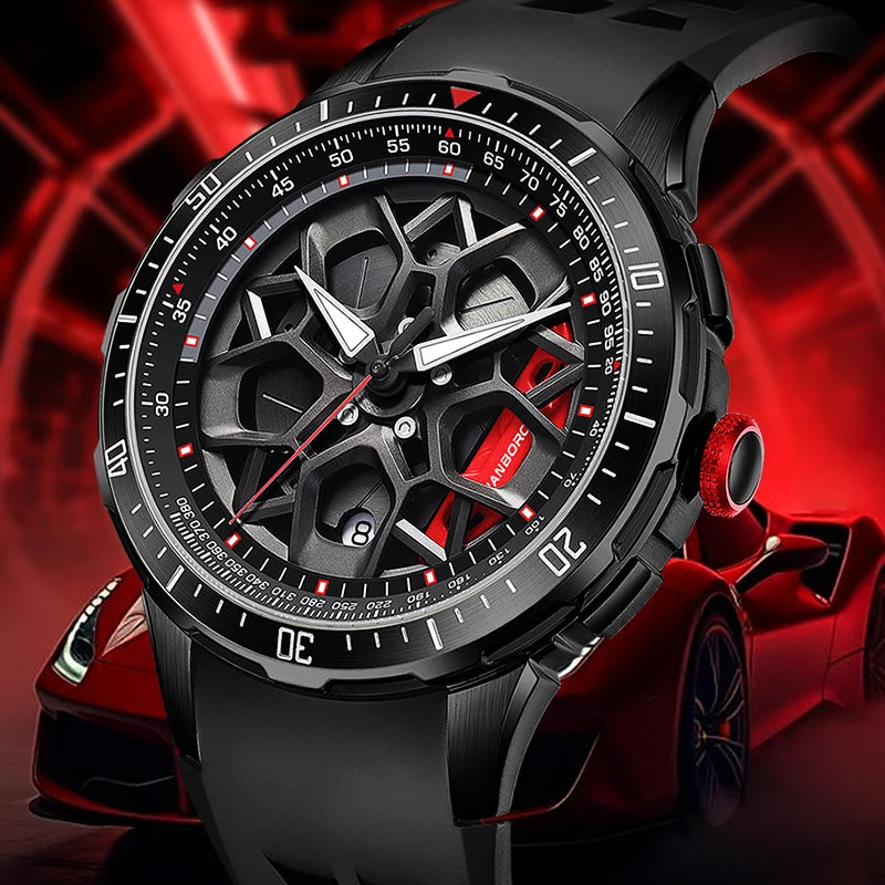 HANBORO supercar series men's fully automatic mechanical watch with wheels running and dial personalized watch