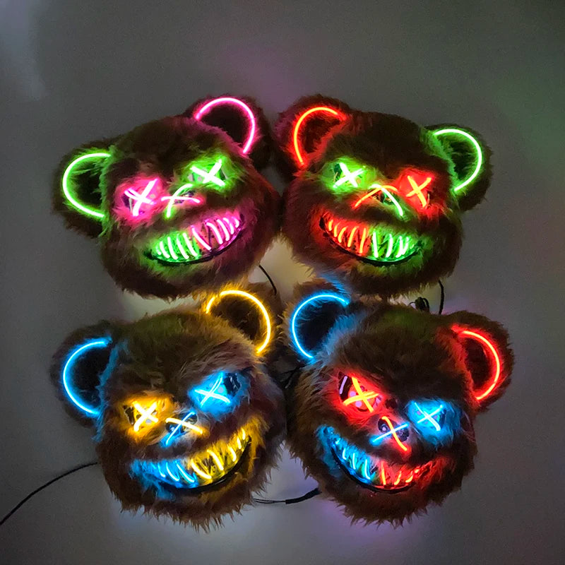 Halloween Light Up Horror Mask Glowing Bloody Bear Killer Mask Flashing Neon Scary Bear Mask for cosplay mask purim props