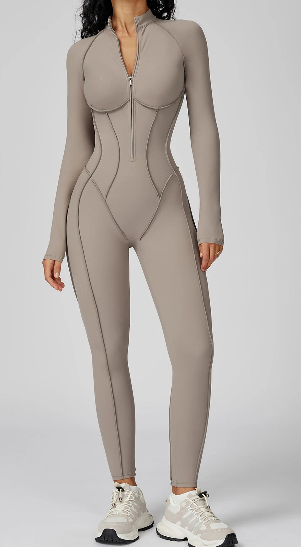 Women's Contrast Collar Half-Zip Bodysuit One-Piece High-Intensity Fitness Sports Jumpsuit Yoga Suit