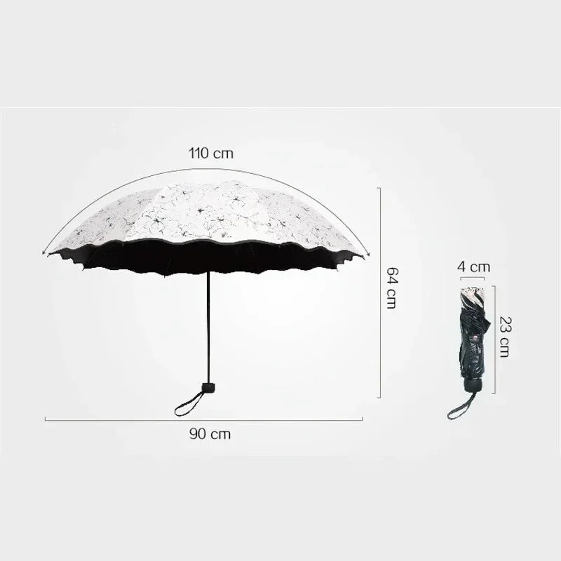New Wave Edge Umbrella for Girls UV Protection Black Coating Hibiscus Flower Princess Fashion
