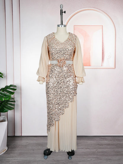 Elegant African Dresses for Women Plus Size Sequin Evening Party Long Dress Dashiki Ankara Turkey Outfits Robe African Clothes
