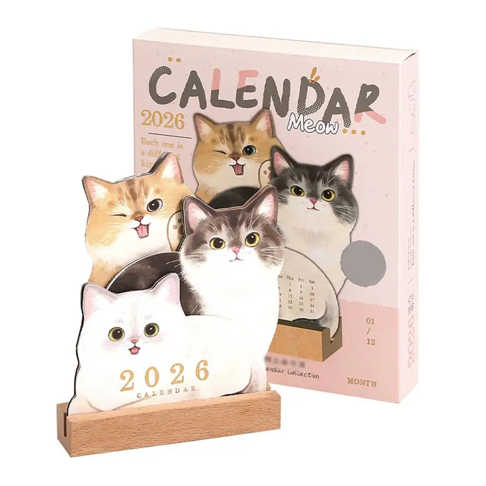 Wooden Base 2026 3D Cat Dog Series Desk Calendar,Multifunctional Desktop Planner Calendar Yearly Agenda Organizer for Home Offic