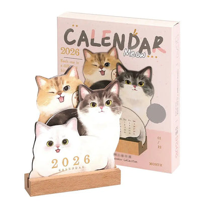 Wooden Base 2026 3D Cat Dog Series Desk Calendar,Multifunctional Desktop Planner Calendar Yearly Agenda Organizer for Home Offic