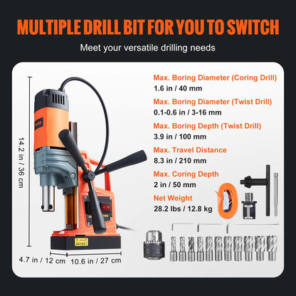 SucceBuy 1300W 1400W 2" Electric Drilling Machine Magnetic Drill Press Boring Diameter Power Drill 810 PRM Drill