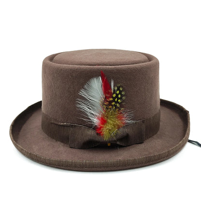 2023 Men Hat 100% Wool Fedora Hat Unisex Top Show Gentleman Bowler Hat Black Red Magic Hat Presidential Hat Feather Accessories