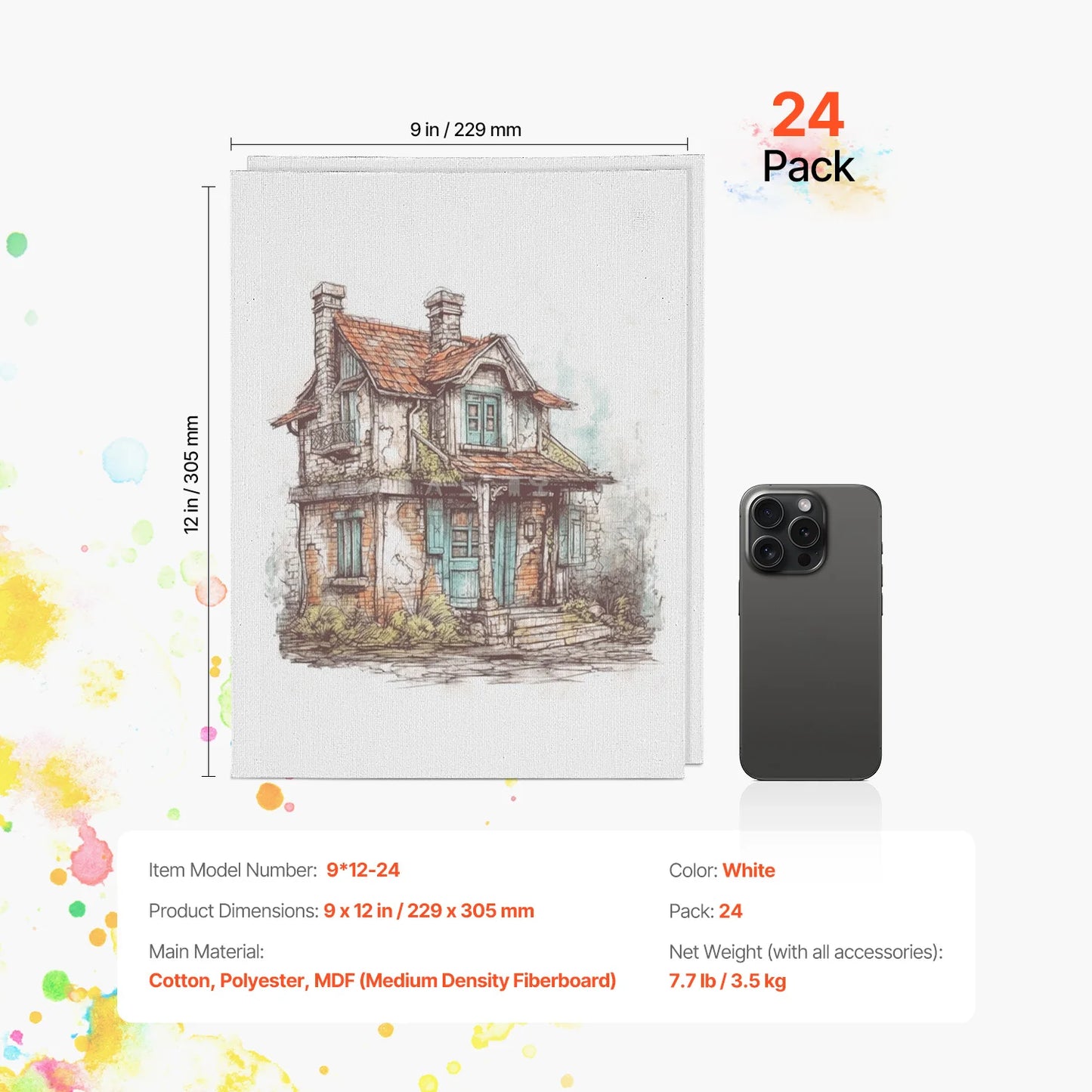 SucceBuy Canvas Boards Painting White Canvases Painting Canvas Panels Sketching Acrylic Oil Painting Watercolor Paint Canvas