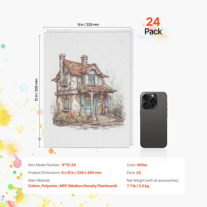 SucceBuy Canvas Boards Painting White Canvases Painting Canvas Panels Sketching Acrylic Oil Painting Watercolor Paint Canvas