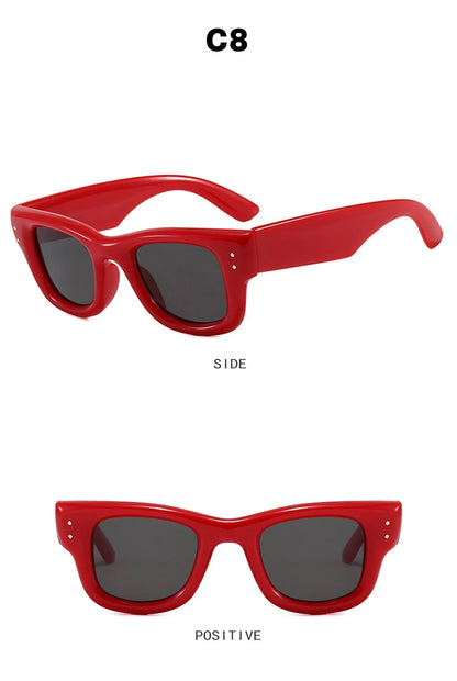 JNPCXI New Square Rivets Women Gradient Sunglasses Shades UV400 Fashion Black Tea Men Trending Sun Glasses