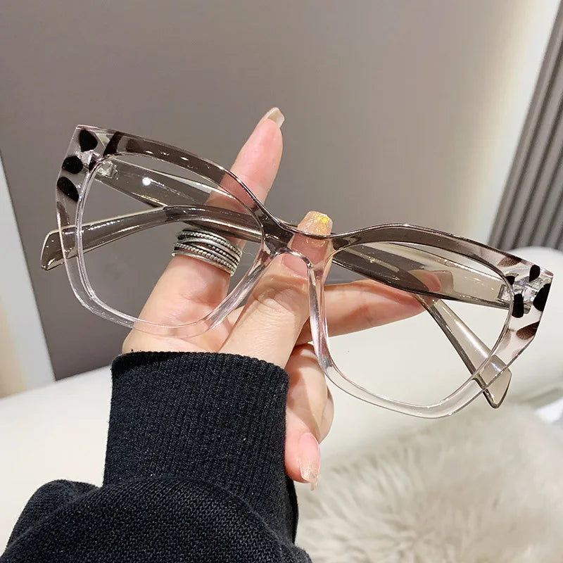 Luxury Brand Designer Women Fashion Cat Eye Anti Blue Light Glasses Double Color Large Frame Lady's Prescription Eyewear Frames