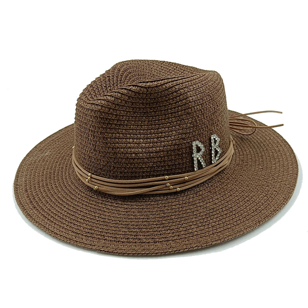 RB Rhinestone Sun Hats Women Men Summer Panama Wide Brim Straw Hats Fashion Colorful Outdoor Jazz Beach Sun Protective Cap
